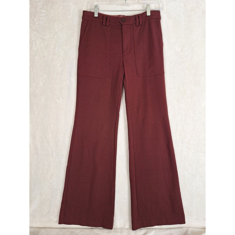 Anthropologie Women 6 Pant Red Essential Trouser Wide Leg Textured Pockets 30x30